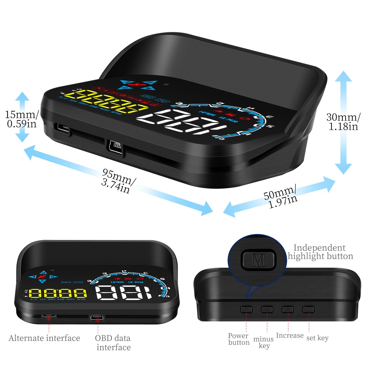 HUD M20 Proyector Digital para Parabrisas – GPS, OBD2, Velocidad, RPM, prueba de aceleración y Más