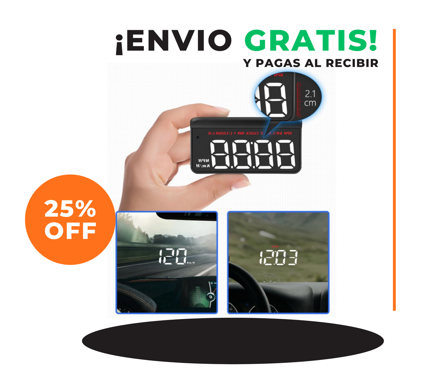 HUD M5 Proyector Digital OBD2 para Parabrisas – Velocidad, RPM, test de aceleración de 0 a 100 km/h. y Más
