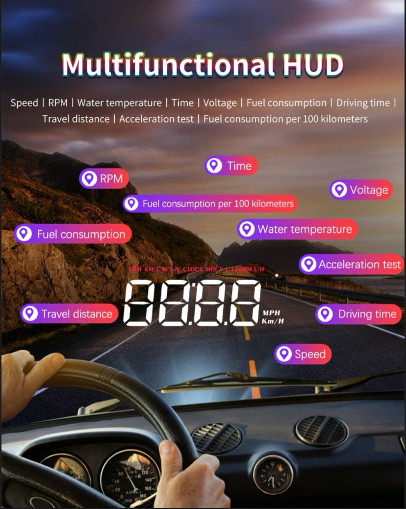 HUD M5 Proyector Digital OBD2 para Parabrisas – Velocidad, RPM, test de aceleración de 0 a 100 km/h. y Más